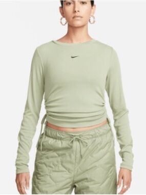Nike Sage Green Long-Sleeve Ruched Crop Top